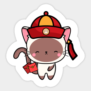 Cute White Cat ready for lunar new year Sticker